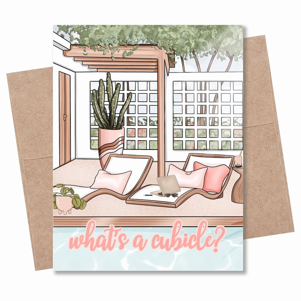 What's a Cubicle Funny Card, 4.25" x 5.5" Cute Card For a Friend, Work From Home